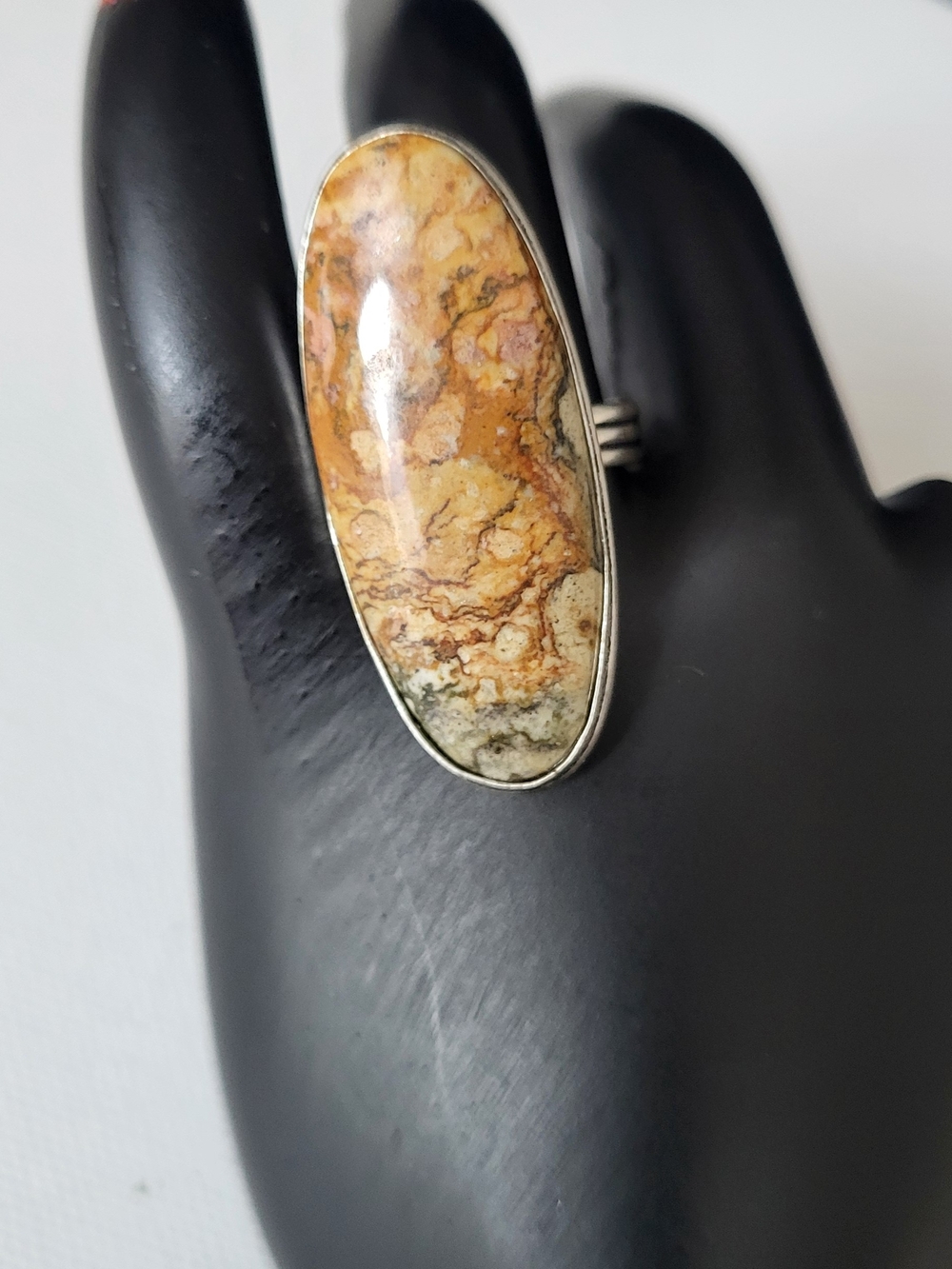 Picture Jasper Natural Stone Statement Ring - Brown and Cream